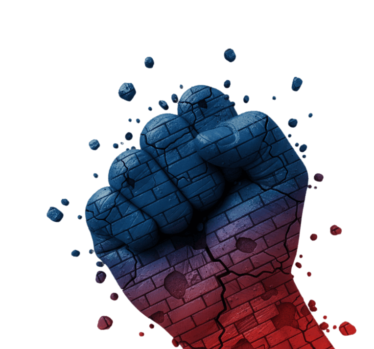 Raised fist representing impact and strength
