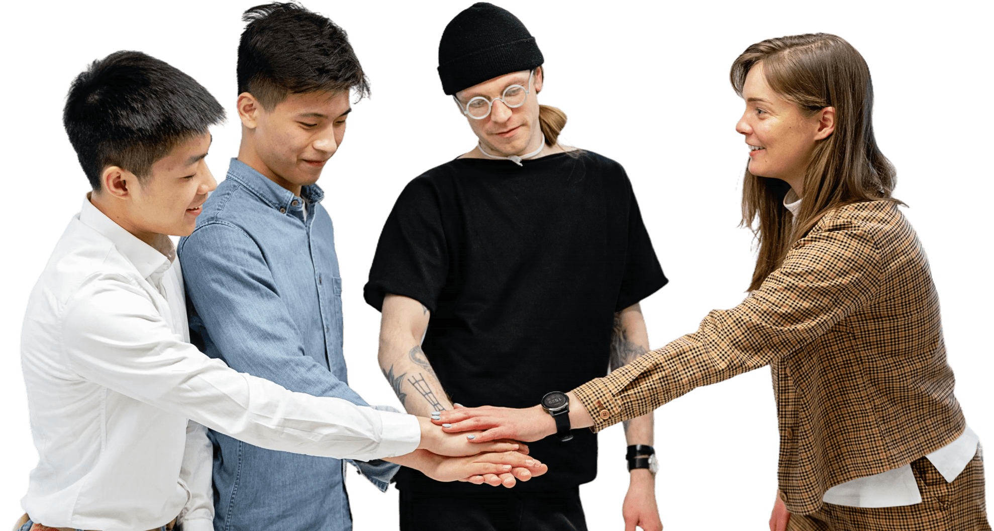 Team members stacking hands together
